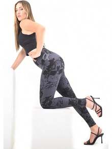 COMFY FOREVER Leggings Women/5' High Waist Tummy Control Ankle Length Pants - 黑骷髏 - 查看 2