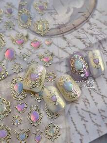 1 件闪光宝石烫印指甲贴纸 - 极光心形彩色闪光激光果冻宝石波点指甲装饰节日狂欢节指甲礼物，DIY 或美甲沙龙美甲贴花，自粘美甲用品 - 淡紫色 - 查看 2