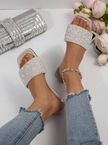 1 paire de sandales plates élégantes pour femmes, style boho sexy et casual en PU perlé, confortables et polyvalentes pour le bureau, l'extérieur, l'école, le mariage, l'été