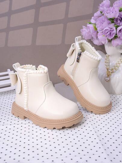 Infant Boots, New Fashion Children Bowknot Boots, Mid-Sized Kids High-Top Shoes, Girls' Side Zipper Flat Casual Ankle Boots