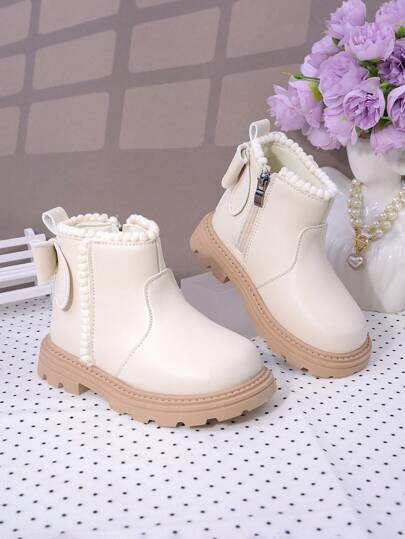 婴儿靴，新款时尚儿童蝴蝶结靴，中童高帮鞋，女童侧拉链平底休闲踝靴