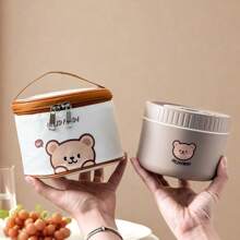 1 pezzo Scatola termica per il pranzo in acciaio inossidabile 304 da 400/600 ml con motivo orsetto carino, coperchio e manico, portatile e a tenuta stagna, adatta per microonde e riscaldamento ad acqua calda, contenitore per insalata di frutta, contenitore per il pranzo isolato riutilizzabile, adatto per studenti e adulti a scuola, in ufficio, all'aperto, per campeggio, picnic e viaggi