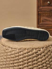 WHDXY 女士方头法式低帮蝴蝶结柔软浪漫风格平底鞋，时尚女士乐福鞋，春季新款百搭休闲平底女鞋 - 金色 - 查看 7