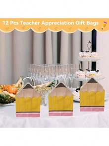 12 个创意铅笔形礼品袋，8.27*5.9*3.15 英寸 返校糖果袋、零食礼品纸袋、生日派对礼品袋、返校礼品盒、铅笔袋、教师答谢礼品袋、铅笔形教师礼品袋、大容量迷你教师礼品袋（带手柄） - 彩色 - 查看 11