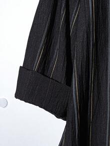 Women's Casual Commuter Striped Embroidered Shirt Black Spring - Black - View 6