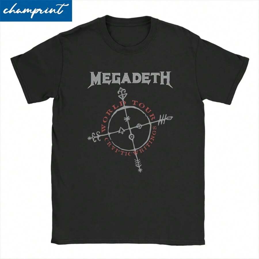 Men Women's Megadeths Metal Music T Shirts Pure Cotton Clothing Cool Short Sleeve Round Collar Tees Party T-Shirts - 黑色 - 查看 1