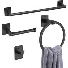 Matte Black Bathroom Accessories Set, KLJKPA 4 Pieces Bathroom Hardware Set, 24 Inch Towel Bar, Towel Racks For Bathroom, Robe Towel Hooks, Toilet Paper Holder Wall Mounted - màu đen - Xem 1