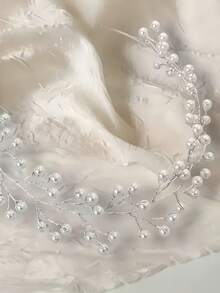 1pc Versatile Minimalist Faux Pearl Bride Headband Clip, Hair Accessory For Wedding Hairstyle - White - View 5