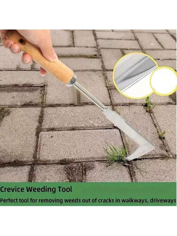 1pc,Stainless Steel L-Shaped Weeding Tool With A Wooden Handle - Perfect For Weeding Yards, Patios And Driveways