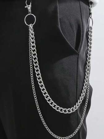 1pc Stylish Multi-Layer O-Shape Chain Belt, Silver Metal Hip Hop Waist Chain, Waist Accessory Suitable For Daily Wear
