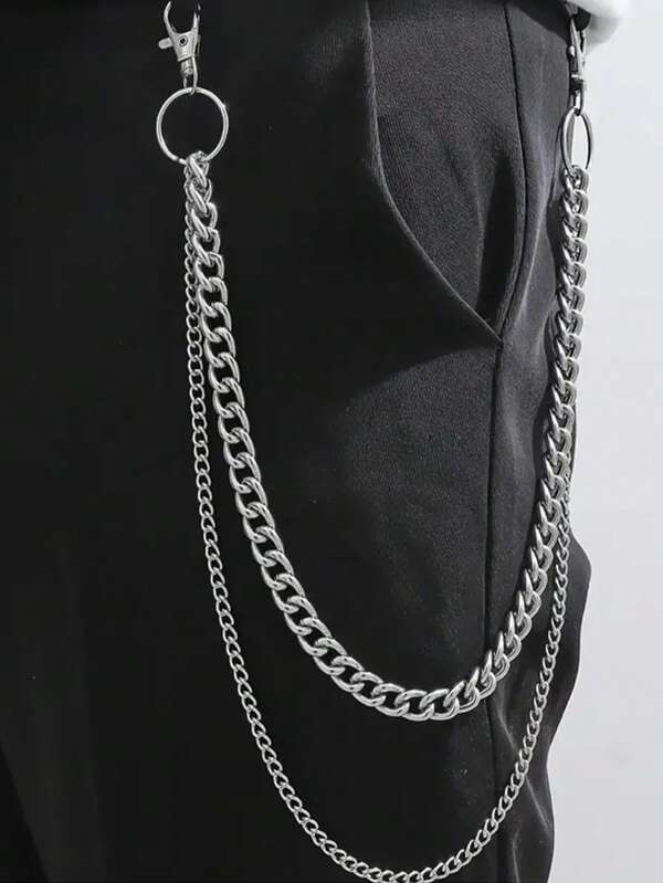 1pc Stylish Multi-Layer O-Chain Waist Chain, Fashionable Silver Metal Hip Hop Pants Chain, Waist Accessories, Suitable For Daily Matching