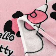 Sanrio [Hello Kitty Soft Blanket] Hello Kitty Sanrio 1pc Flannel Blanket - Soft & Comfortable, Contemporary Style, Multipurpose, Digital Print, Knitted Polyester, Ideal For Sofa & Travel