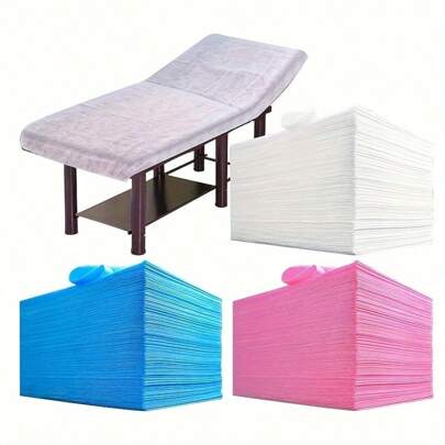 Lençóis descartáveis] 100 peças de lençóis descartáveis de tecido não tecido para spa, capa de edredom para mesa de massagem, spa, tatuagem, hotel, salão de beleza, 31,5 x 71 pol., branco/rosa/azul