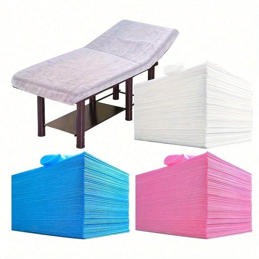 100 pièces Draps de lit jetables en tissu non tissé pour salon de beauté, massage, voyage, tatouage, hôtel. Taille : 80 x 180 cm. Couleurs : blanc/rose/bleu
