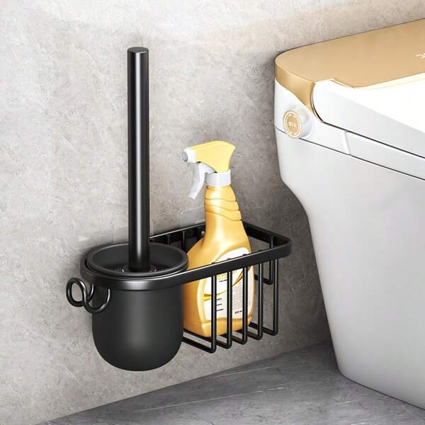 Ensemble de brosse WC murale 1 pièce. Brosse WC 360° sans angle mort, accessoire de nettoyage mural, sans perçage, décoration de salle de bain.