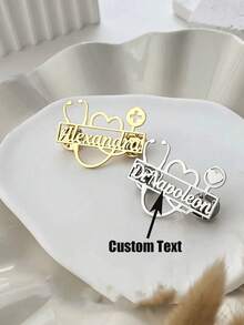 Personalisierte Namensbrosche Stethoskop - Individualisierter Goldener Edelstahl Medizinischer Schmuck, Herz- und Kreuz-Design, perfektes Geschenk zum Krankenschwestertag oder zur Lässig dekoration, Zubehör für Krankenschwestern Stethoskop - Verschiedenfarbig - Übersicht 2