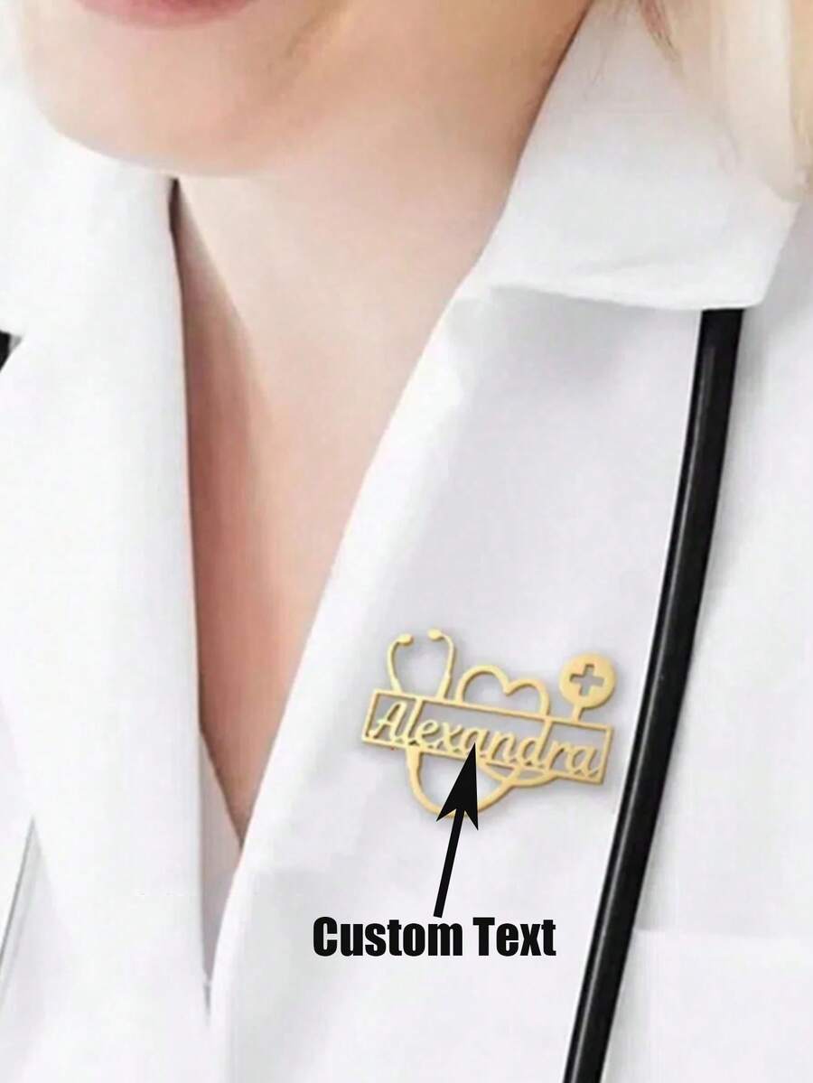 Personalisierte Namensbrosche Stethoskop - Individualisierter Goldener Edelstahl Medizinischer Schmuck, Herz- und Kreuz-Design, perfektes Geschenk zum Krankenschwestertag oder zur Lässig dekoration, Zubehör für Krankenschwestern Stethoskop - Verschiedenfarbig - Übersicht 1