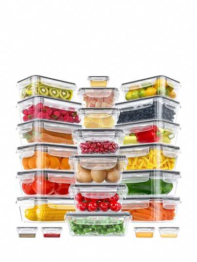 6/12/24/56pcs Sealed Food Storage Container Set, Equipped With Easy-To-Close Lid Plastic Containers, Suitable For Picnics, Camping, Offices And Schools - Keep Your Food Fresh And Orderly, Kitchen Storage, Including Pens And Labels.