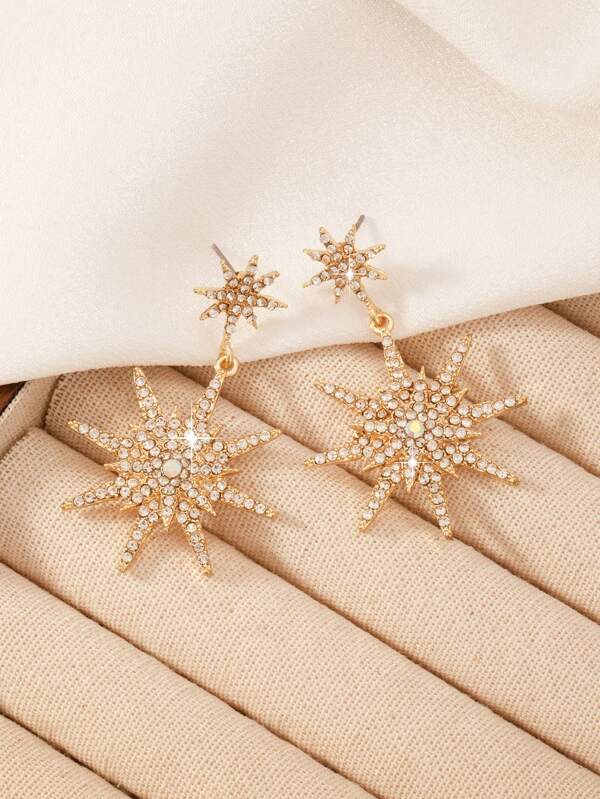 1 Pair Elegant Octagram Rhinestone Earrings, Fashionable Women's Chic Earrings Suitable For Weddings, Banquets Or Dresses