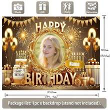 1 قطعة خلفية متخصصة للصور واسم بخلفية ذهبية "عيد ميلاد سعيد" ، بالون ذهبي ، لافتة كعكة ، صندوق هدايا معزز ، تصميم زهري لحفل عيد الميلاد وحفل استحمام العروس واكسسوارات الحفلات ، خلفية للتصوير الفوتوغرافي، لافتة قماش فينيل - متعدد الألوان - مشاهدة 7