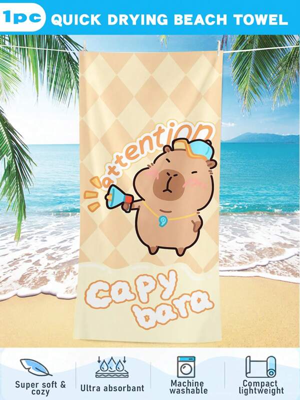 1 pieza Toalla de playa de secado rápido para niños - Diseño divertido de Capibara, material súper suave