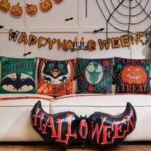 4 capas de almofada decorativas vintage de Halloween, estampa de gato assustador, abóbora, caveira, morcego, capas de almofada retrô de 45,7 cm x 45,7 cm com zíper, estampadas em um só lado, decoração de Halloween para casa, adequadas para o feriado de outono, pátio externo, sofá para sala de estar interna, decoração de quarto