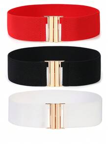 Cuiwrgrs 3pcs/1pc Women's Elastic Waist Belt, Decorative Dress Belt, Stretchy Wide Waist Band, Minimalist & Versatile - 多色款二 - 查看 9