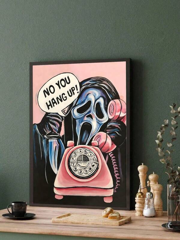 1pc Vintage Skeleton Phone Decor Painting, Waterproof Canvas Art "No You Hang Up" College Dormitory Bedroom Wall Art, Framed And Unframed Available