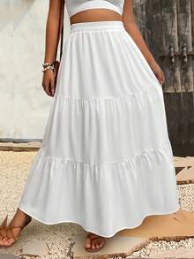 女式白色高腰 A 字裙，修身百搭，春夏 - 白色 - 查看 3