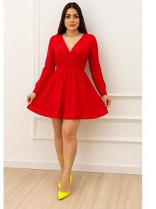 Vestido casual   Liso    Casual    Tela    Envolvente  Cremallera    vestido   Fiesta    verano - Rojo - Ver 2