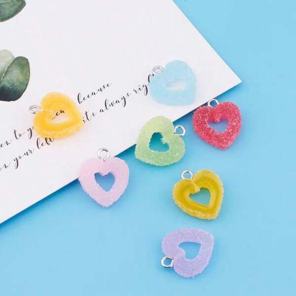 10 pièces/lot Charms pendentifs en résine en forme de cœur de bonbon doux et colorés pour boucles d'oreilles, bracelets, création de bijoux