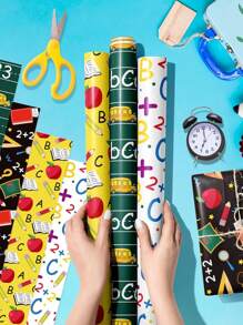 12 pièces Ensemble de papier cadeau de retour à l'école, 12 feuilles de 4 designs différents, décorations pour fête dans la salle de classe, le dortoir et les événements de bienvenue, papier artisanal