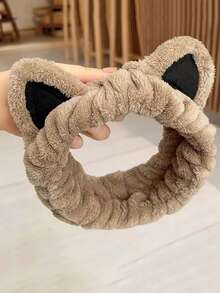 1件装休闲卡通猫耳发箍，女士沐浴/化妆发箍，防滑发饰，秋冬季度假装扮发带，优雅围巾式女士头巾，柔软头巾