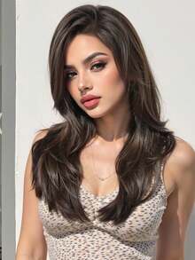 优雅耐热合成假发，20英寸长，棕色渐变卷发，无刘海，适合女性日常、婚礼、聚会和角色扮演等场合。 - 漸層棕色 - 查看 1