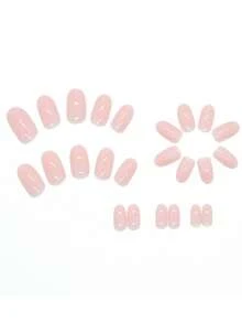 24 Peças Unhas Acrílicas Ovais Rosa e Nude, Pontas de Unhas Artificiais de Estilo Japonês Minimalista e Elegante com Lixa de Unhas e Cola, Adequadas para Senhoras de Escritório e Uso Diário, Suprimentos de Unhas - Rosa Bebê - Visão 3