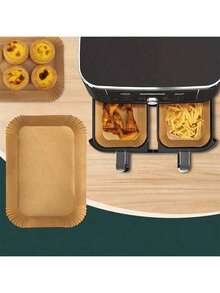 50/100/200 件一次性棕色矩形空气炸锅内衬羊皮纸，矩形空气炸锅纸，不粘空气炸锅烘焙纸，食品纸盘和防油纸，适用于烘烤面包、蛋挞、奶酪、土豆、海鲜、烤箱配件、烘焙工具、厨房小工具、厨房配件 - 彩色 - 查看 1