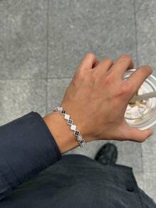 1pc Fashionable Colorful Four-Leaf Clover Copper Zirconia Bracelet For Men, Punk Hip-Hop Men's Bracelet, Suitable For Daily Wear