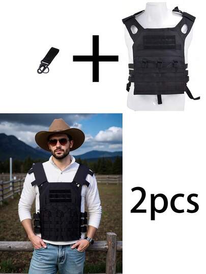 2pcs (European & American Tactical Vest Combo Set), Lightweight Multi-Functional Outdoor Camouflage Combat Vest, Tactical Vest With Eagle Buckle Hooks For Hiking