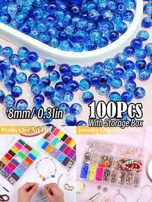 闪亮裂纹玻璃珠，破裂效果，尺寸为 10 毫米/0.39 英寸和 8 毫米/0.31 英寸。多色圆形珠子，用于 DIY 珠宝、手链、项链、耳环和手工艺品制作。