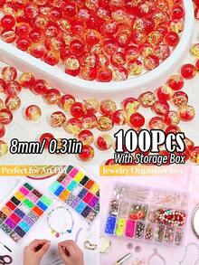 闪亮裂纹玻璃珠，破裂效果，尺寸为 10 毫米/0.39 英寸和 8 毫米/0.31 英寸。多色圆形珠子，用于 DIY 珠宝、手链、项链、耳环和手工艺品制作。