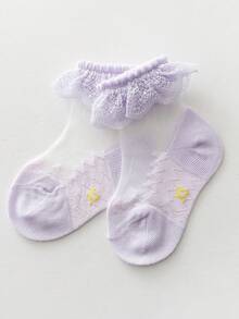 1/3 双女孩白色薄网眼蕾丝荷叶边短袜，透气针织面料，Ins/公主风格，适合派对、度假、休闲装、上学、儿童节礼物、春夏季 - 白色 - 查看 30