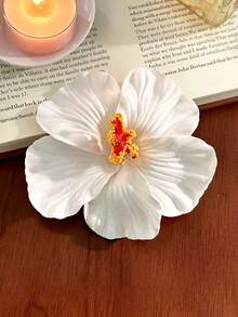 3个热带芙蓉花发夹，女士人造鸡蛋花发爪，适合海滩、派对、波西米亚风、时尚、优雅、简约风格，纯色，适合日常、休闲、派对、通勤、度假、盘发、马尾辫、洗脸、化妆、服装配饰，扁平爪夹，头部配饰，发卡 - 彩色 - 查看 5