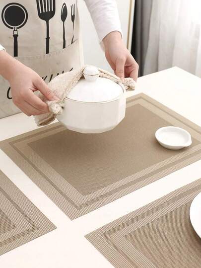 2-6-12 件套简约条纹编织 PVC 餐垫，可水洗，易清洁，可擦拭，防滑，耐热，非常适合节日、婚礼、派对、餐桌装饰