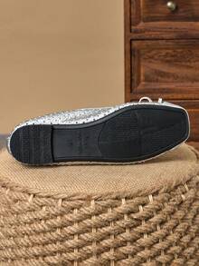 优雅中式镂空蝴蝶结平底鞋 - 銀色 - 查看 7