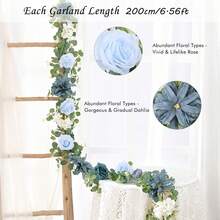 6.56Ft Artificial Eucalyptus Garland With Flowers - Wedding Table Decorations, Floral Rose For Centerpieces, Backdrop Wall Flower Vines, Room Decor - 藍色 - 查看 6