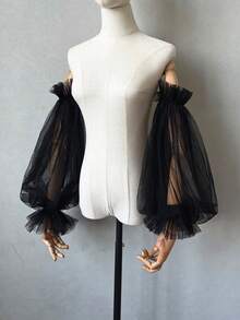1pc Black Mesh Bubble Sleeve & 2pcs Elastic Bride Sleeve Covers Autumn Accessories