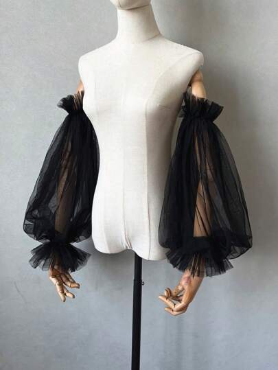 1pc Black Mesh Bubble Sleeve & 2pcs Elastic Bride Sleeve Covers Autumn Accessories