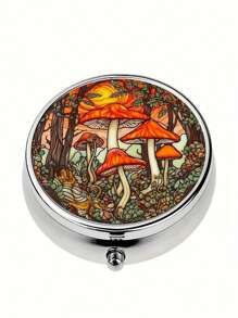 Pudełko na tabletki z 2 przegródkami, przenośne etui na leki, można umieścić w kieszeni lub portfelu, dekoracyjne metalowe pudełko do przechowywania leków i witamin, wyjątkowy prezent (kwiatowy)