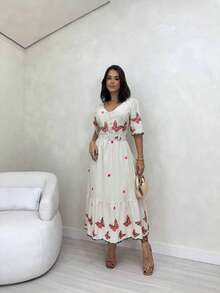 Elegant Midi Dress With Belt At The Waist Linen