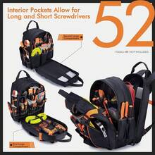 52 Pockets Tool Bag Backpack For Men Storage Organization Tool Bags Heavy Duty With Waterproof Molded Base For Electrician, Repairman Industrial & Construction Work, Blue - Màu xanh lam - Xem 5